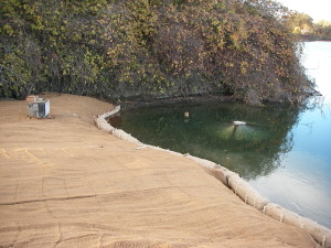 Erosion control measures utilizing post-construction at of the old intake channel at the Sacramento River.