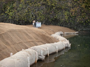 The coir blankets will assist in shoring up of the former opening to the diversion to prevent erosion.